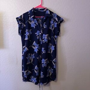 Express Dark Blue Floral Button Down Dress